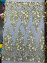 3D Floral Big Glitter Damask Design Mesh Lace Fabric - Black, Blush Pink, Burgundy, Champagne/Gold, Dusty Rose, Fuchsia, Gold, Gold/Black, Hunter Green, Light Blue, Lilac, Navy Blue, Red, Royal Blue, 54" Width (1 Yard)