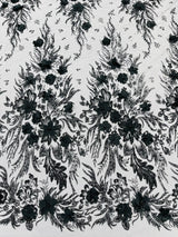 3D Floral Big Glitter Damask Design Mesh Lace Fabric - Black, Blush Pink, Burgundy, Champagne/Gold, Dusty Rose, Fuchsia, Gold, Gold/Black, Hunter Green, Light Blue, Lilac, Navy Blue, Red, Royal Blue, 54" Width (1 Yard)