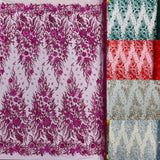 3D Floral Big Glitter Damask Design Mesh Lace Fabric - Black, Blush Pink, Burgundy, Champagne/Gold, Dusty Rose, Fuchsia, Gold, Gold/Black, Hunter Green, Light Blue, Lilac, Navy Blue, Red, Royal Blue, 54" Width (1 Yard)