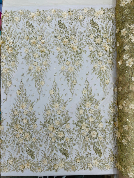3D Floral Big Glitter Damask Design Mesh Lace Fabric - Black, Blush Pink, Burgundy, Champagne/Gold, Dusty Rose, Fuchsia, Gold, Gold/Black, Hunter Green, Light Blue, Lilac, Navy Blue, Red, Royal Blue, 54" Width (1 Yard)