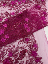 3D Floral Big Glitter Damask Design Mesh Lace Fabric - Black, Blush Pink, Burgundy, Champagne/Gold, Dusty Rose, Fuchsia, Gold, Gold/Black, Hunter Green, Light Blue, Lilac, Navy Blue, Red, Royal Blue, 54" Width (1 Yard)