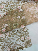 3D Floral Big Glitter Damask Design Mesh Lace Fabric - Black, Blush Pink, Burgundy, Champagne/Gold, Dusty Rose, Fuchsia, Gold, Gold/Black, Hunter Green, Light Blue, Lilac, Navy Blue, Red, Royal Blue, 54" Width (1 Yard)