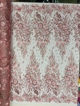 3D Floral Big Glitter Damask Design Mesh Lace Fabric - Black, Blush Pink, Burgundy, Champagne/Gold, Dusty Rose, Fuchsia, Gold, Gold/Black, Hunter Green, Light Blue, Lilac, Navy Blue, Red, Royal Blue, 54" Width (1 Yard)