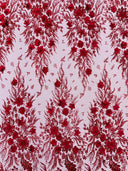 3D Floral Big Glitter Damask Design Mesh Lace Fabric - Black, Blush Pink, Burgundy, Champagne/Gold, Dusty Rose, Fuchsia, Gold, Gold/Black, Hunter Green, Light Blue, Lilac, Navy Blue, Red, Royal Blue, 54" Width (1 Yard)