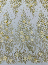 3D Floral Big Glitter Damask Design Mesh Lace Fabric - Black, Blush Pink, Burgundy, Champagne/Gold, Dusty Rose, Fuchsia, Gold, Gold/Black, Hunter Green, Light Blue, Lilac, Navy Blue, Red, Royal Blue, 54" Width (1 Yard)