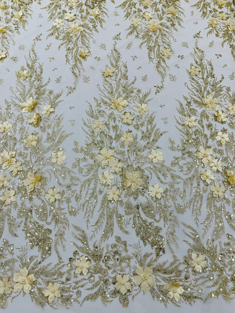 3D Floral Big Glitter Damask Design Mesh Lace Fabric - Black, Blush Pink, Burgundy, Champagne/Gold, Dusty Rose, Fuchsia, Gold, Gold/Black, Hunter Green, Light Blue, Lilac, Navy Blue, Red, Royal Blue, 54" Width (1 Yard)