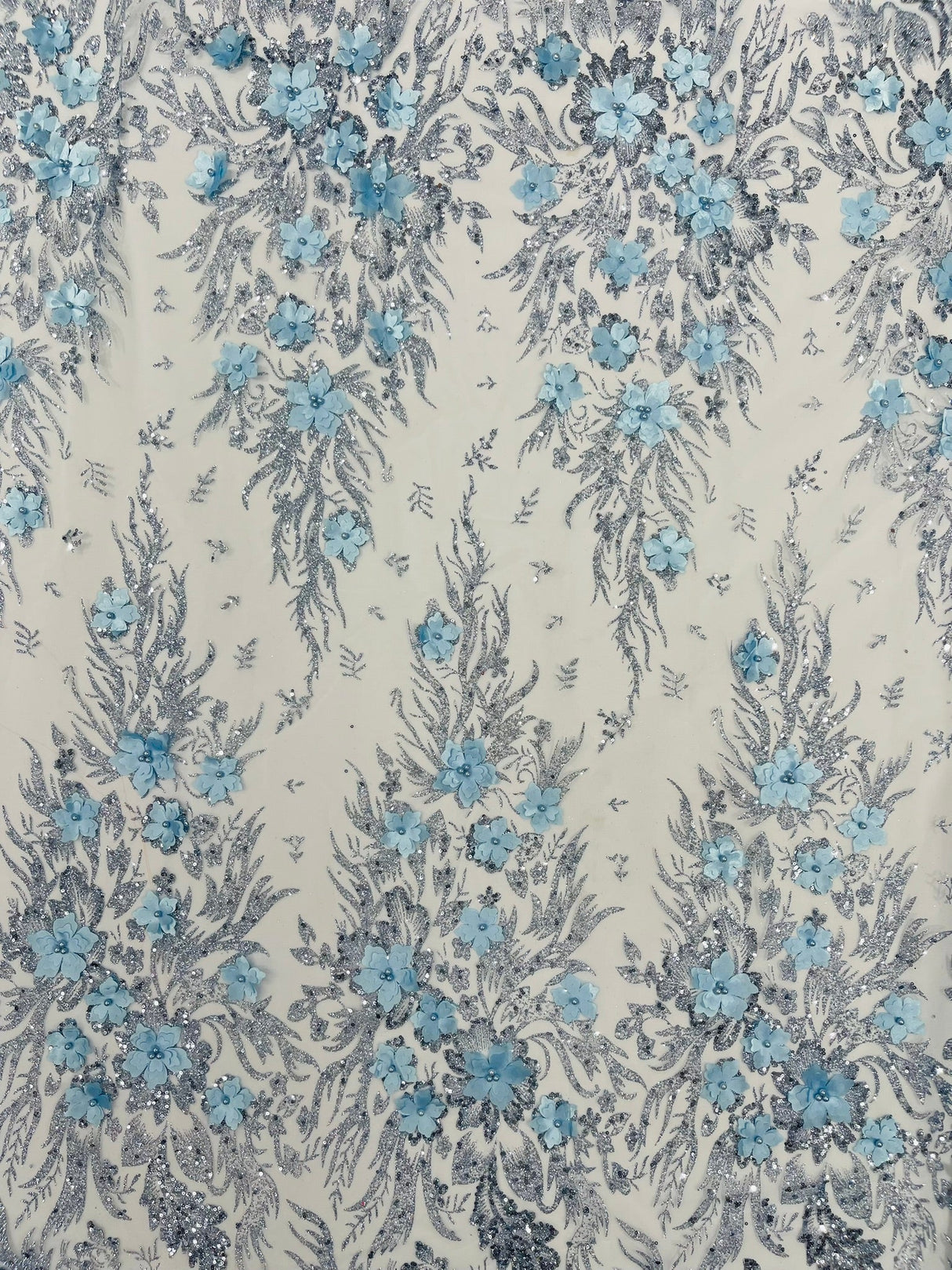 3D Floral Big Glitter Damask Design Mesh Lace Fabric - Black, Blush Pink, Burgundy, Champagne/Gold, Dusty Rose, Fuchsia, Gold, Gold/Black, Hunter Green, Light Blue, Lilac, Navy Blue, Red, Royal Blue, 54" Width (1 Yard)