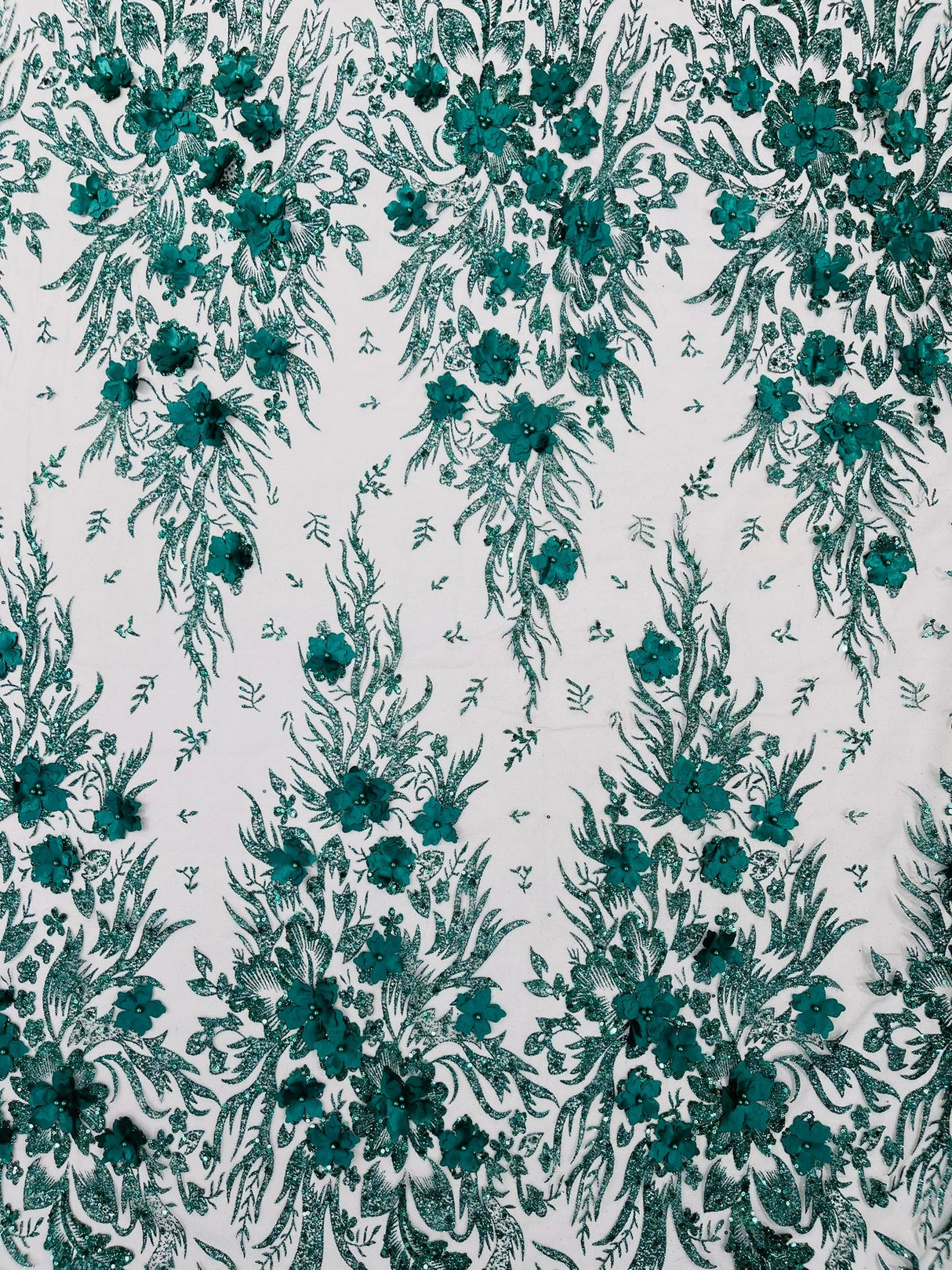 3D Floral Big Glitter Damask Design Mesh Lace Fabric - Black, Blush Pink, Burgundy, Champagne/Gold, Dusty Rose, Fuchsia, Gold, Gold/Black, Hunter Green, Light Blue, Lilac, Navy Blue, Red, Royal Blue, 54" Width (1 Yard)