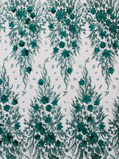 3D Floral Big Glitter Damask Design Mesh Lace Fabric - Black, Blush Pink, Burgundy, Champagne/Gold, Dusty Rose, Fuchsia, Gold, Gold/Black, Hunter Green, Light Blue, Lilac, Navy Blue, Red, Royal Blue, 54" Width (1 Yard)