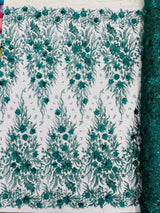 3D Floral Big Glitter Damask Design Mesh Lace Fabric - Black, Blush Pink, Burgundy, Champagne/Gold, Dusty Rose, Fuchsia, Gold, Gold/Black, Hunter Green, Light Blue, Lilac, Navy Blue, Red, Royal Blue, 54" Width (1 Yard)
