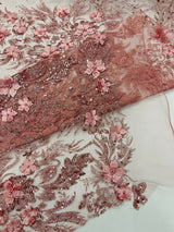 3D Floral Big Glitter Damask Design Mesh Lace Fabric - Black, Blush Pink, Burgundy, Champagne/Gold, Dusty Rose, Fuchsia, Gold, Gold/Black, Hunter Green, Light Blue, Lilac, Navy Blue, Red, Royal Blue, 54" Width (1 Yard)