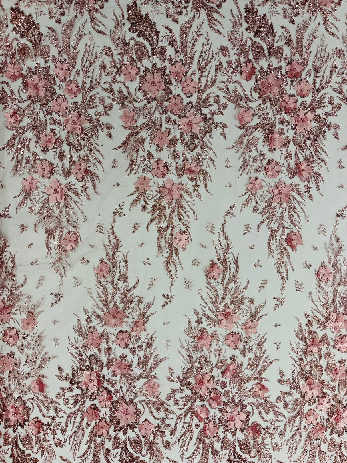 3D Floral Big Glitter Damask Design Mesh Lace Fabric - Black, Blush Pink, Burgundy, Champagne/Gold, Dusty Rose, Fuchsia, Gold, Gold/Black, Hunter Green, Light Blue, Lilac, Navy Blue, Red, Royal Blue, 54" Width (1 Yard)