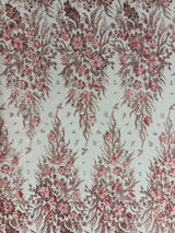 3D Floral Big Glitter Damask Design Mesh Lace Fabric - Black, Blush Pink, Burgundy, Champagne/Gold, Dusty Rose, Fuchsia, Gold, Gold/Black, Hunter Green, Light Blue, Lilac, Navy Blue, Red, Royal Blue, 54" Width (1 Yard)