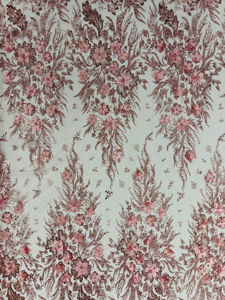 3D Floral Big Glitter Damask Design Mesh Lace Fabric - Black, Blush Pink, Burgundy, Champagne/Gold, Dusty Rose, Fuchsia, Gold, Gold/Black, Hunter Green, Light Blue, Lilac, Navy Blue, Red, Royal Blue, 54" Width (1 Yard)