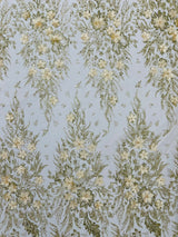 3D Floral Big Glitter Damask Design Mesh Lace Fabric - Black, Blush Pink, Burgundy, Champagne/Gold, Dusty Rose, Fuchsia, Gold, Gold/Black, Hunter Green, Light Blue, Lilac, Navy Blue, Red, Royal Blue, 54" Width (1 Yard)