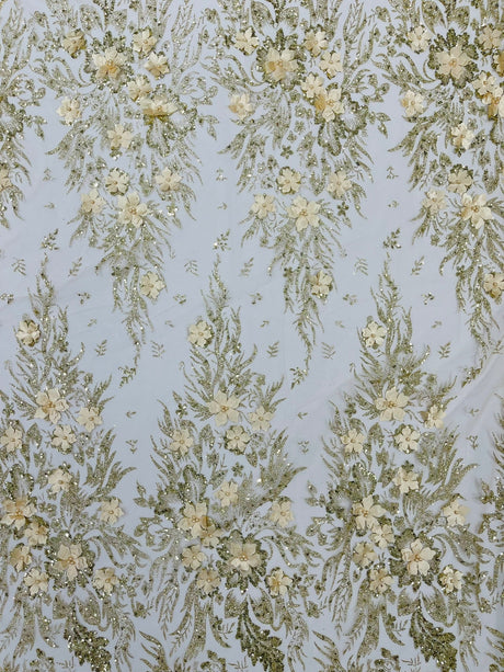 3D Floral Big Glitter Damask Design Mesh Lace Fabric - Black, Blush Pink, Burgundy, Champagne/Gold, Dusty Rose, Fuchsia, Gold, Gold/Black, Hunter Green, Light Blue, Lilac, Navy Blue, Red, Royal Blue, 54" Width (1 Yard)