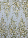 3D Floral Big Glitter Damask Design Mesh Lace Fabric - Black, Blush Pink, Burgundy, Champagne/Gold, Dusty Rose, Fuchsia, Gold, Gold/Black, Hunter Green, Light Blue, Lilac, Navy Blue, Red, Royal Blue, 54" Width (1 Yard)