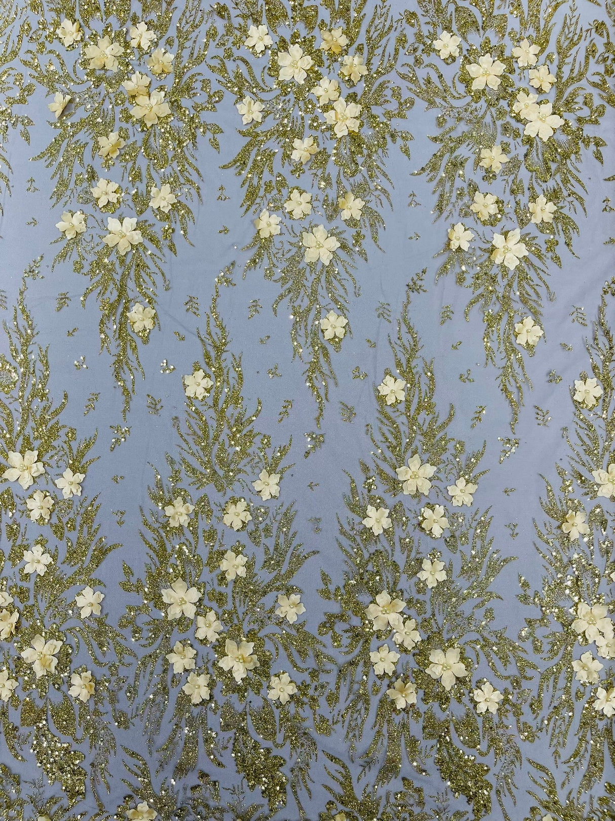 3D Floral Big Glitter Damask Design Mesh Lace Fabric - Black, Blush Pink, Burgundy, Champagne/Gold, Dusty Rose, Fuchsia, Gold, Gold/Black, Hunter Green, Light Blue, Lilac, Navy Blue, Red, Royal Blue, 54" Width (1 Yard)