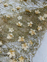 3D Luxury Satin Floral Glitter Fabric - 3D Satin Flowers, Glitter Sequin Embroidery, 54" Width (1 Yard)