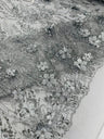 3D Luxury Satin Floral Glitter Fabric - 3D Satin Flowers, Glitter Sequin Embroidery, 54" Width (1 Yard)