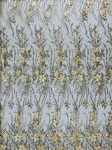 3D Luxury Satin Floral Glitter Fabric - 3D Satin Flowers, Glitter Sequin Embroidery, 54" Width (1 Yard)