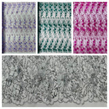3D Luxury Satin Floral Glitter Fabric - 3D Satin Flowers, Glitter Sequin Embroidery, 54" Width (1 Yard)