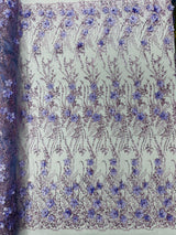 3D Luxury Satin Floral Glitter Fabric - 3D Satin Flowers, Glitter Sequin Embroidery, 54" Width (1 Yard)