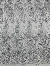 3D Luxury Satin Floral Glitter Fabric - 3D Satin Flowers, Glitter Sequin Embroidery, 54" Width (1 Yard)