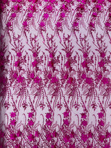 3D Luxury Satin Floral Glitter Fabric - 3D Satin Flowers, Glitter Sequin Embroidery, 54" Width (1 Yard)