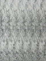 3D Luxury Satin Floral Glitter Fabric - 3D Satin Flowers, Glitter Sequin Embroidery, 54" Width (1 Yard)