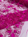 3D Luxury Satin Floral Glitter Fabric - 3D Satin Flowers, Glitter Sequin Embroidery, 54" Width (1 Yard)