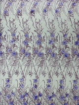3D Luxury Satin Floral Glitter Fabric - 3D Satin Flowers, Glitter Sequin Embroidery, 54" Width (1 Yard)