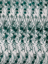 3D Luxury Satin Floral Glitter Fabric - 3D Satin Flowers, Glitter Sequin Embroidery, 54" Width (1 Yard)