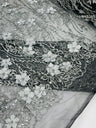 3D Luxury Satin Floral Glitter Fabric - 3D Satin Flowers, Glitter Sequin Embroidery, 54" Width (1 Yard)
