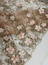 3D Luxury Satin Floral Glitter Fabric - 3D Satin Flowers, Glitter Sequin Embroidery, 54" Width (1 Yard)