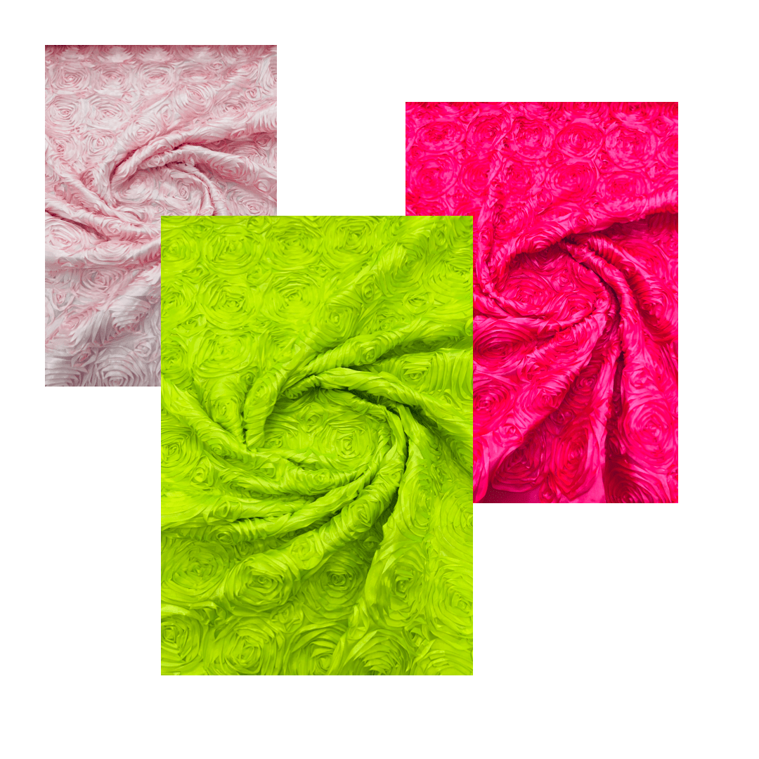 Rosette 3D Satin Polyester Fabric - 3D Rosette Design, 54" Width (1 Yard)