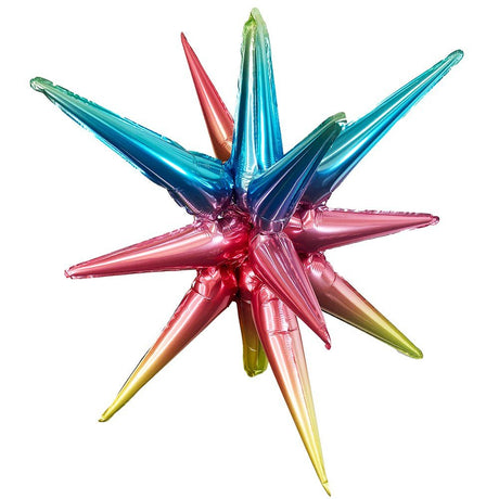 Foil Balloon 3D Star-Burst Metallic Rainbow Ombre