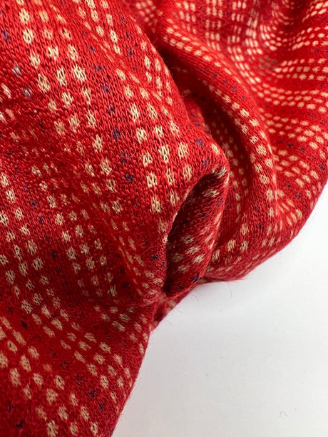 Acrylic Knitted Fabric Red Beige Printed