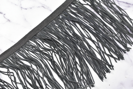 Faux Leather Fringe Trim Black 6 Inch