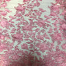 3D Embroidered Satin Floral Pearl Lace Fabric - 100 Percent Polyester Fabric, Floral Pearl Embroidery, 52" Width, 12" Panel (1 Yard)