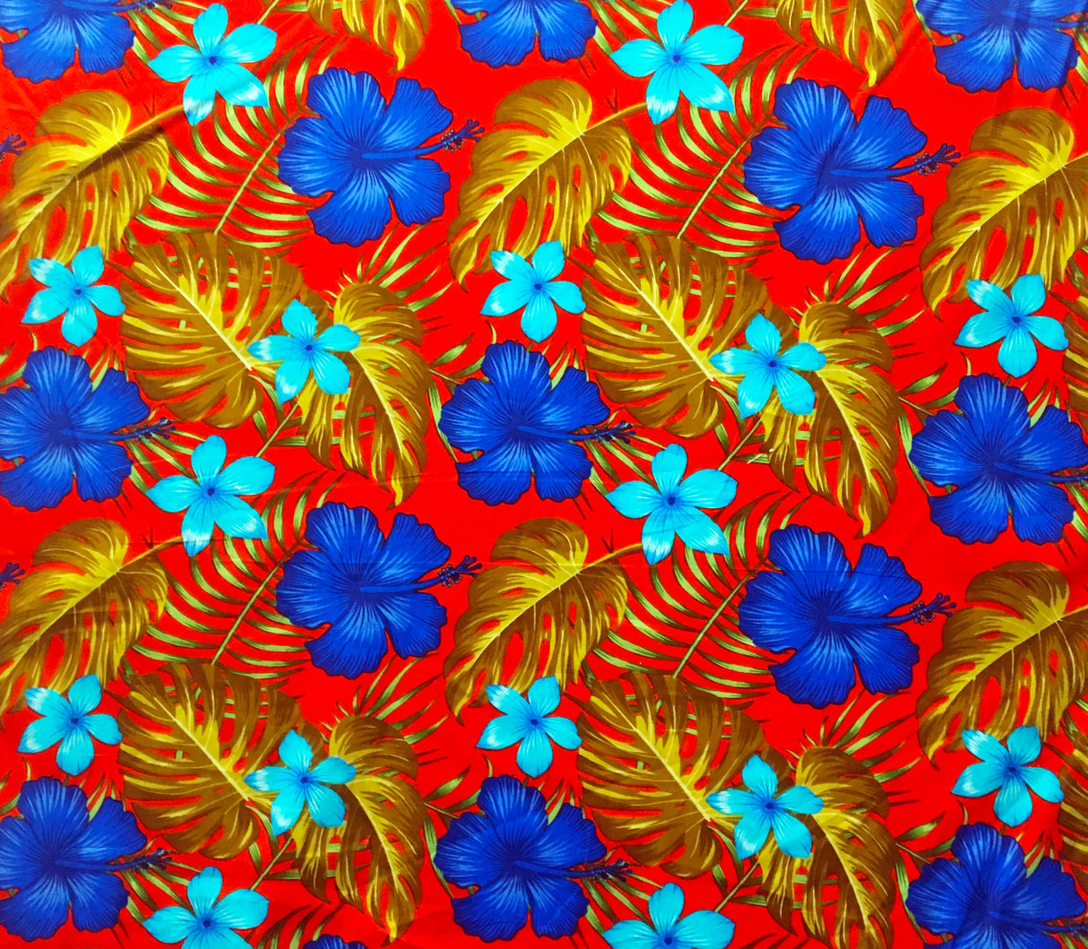 All Over Tropical Flowers 100 Percent Cotton Fabric - Blue, Red, Purple, Turquoise Tropical Floral Print, 36" X 42" (1 Yard)