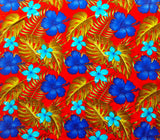 All Over Tropical Flowers 100 Percent Cotton Fabric - Blue, Red, Purple, Turquoise Tropical Floral Print, 36" X 42" (1 Yard)