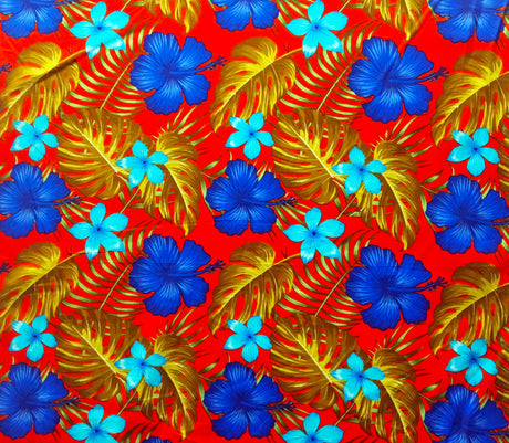 All Over Tropical Flowers 100 Percent Cotton Fabric - Blue, Red, Purple, Turquoise Tropical Floral Print, 36" X 42" (1 Yard)