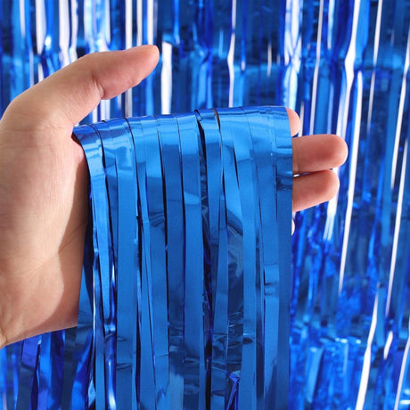 Foil Fringe Curtain Metallic Blue
