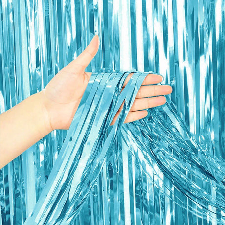 Foil Fringe Curtain Metallic Light Blue