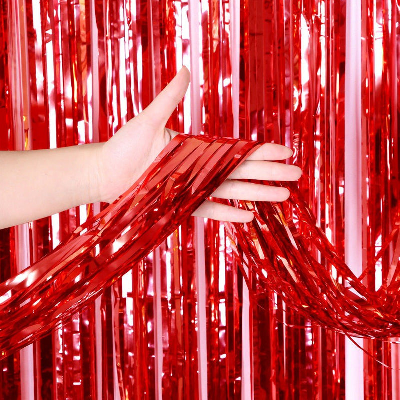Foil Fringe Curtain Metallic Red