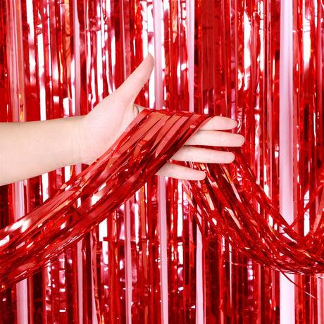 Foil Fringe Curtain Metallic Red