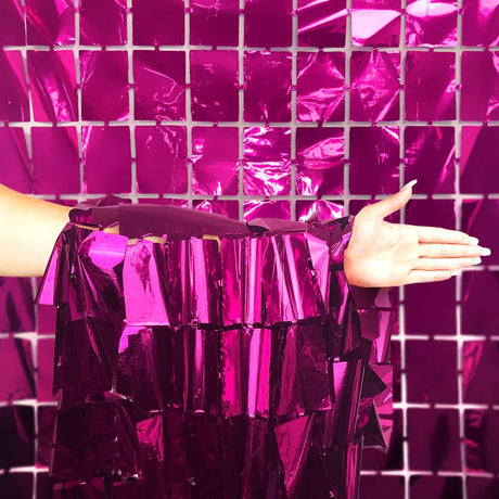 Foil Squares Curtain Metallic Magenta