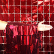 Foil Squares Curtain Metallic Red