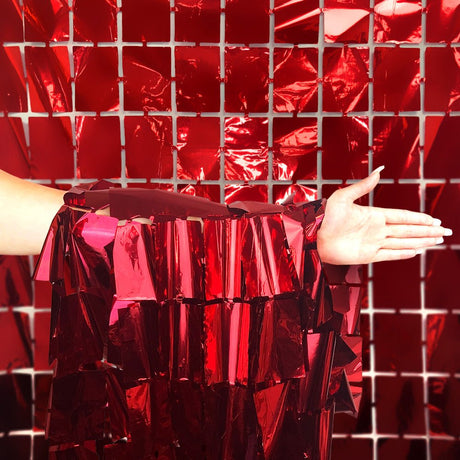 Foil Squares Curtain Metallic Red